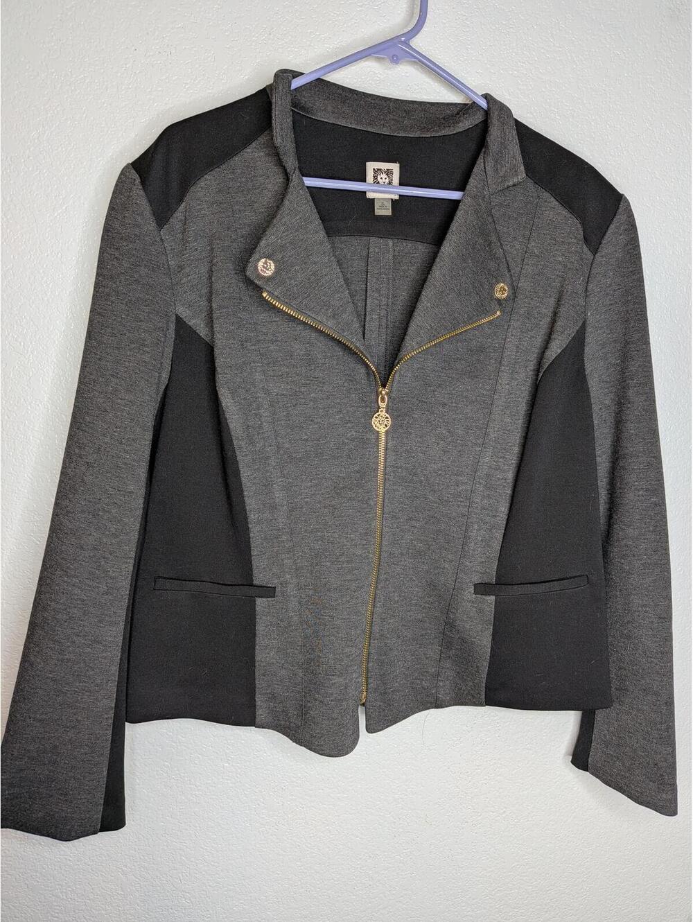 Anne Klein Moto Zip Jacket Gray Black Colorblock Stretch Blazer XL